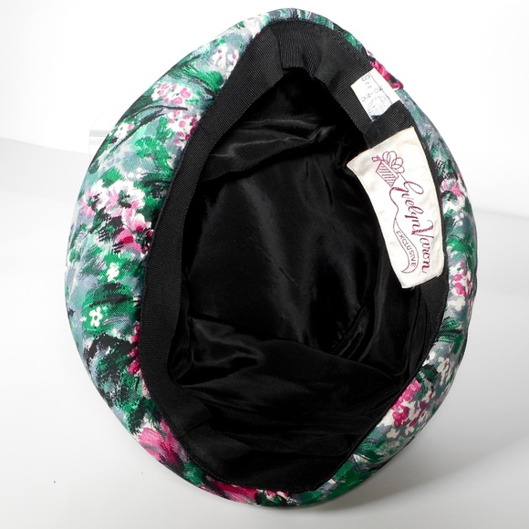 Evelyn Varon Exclusive Fabric Hat VTG 1950s Turban Pillbox Floral Union Made main image 5